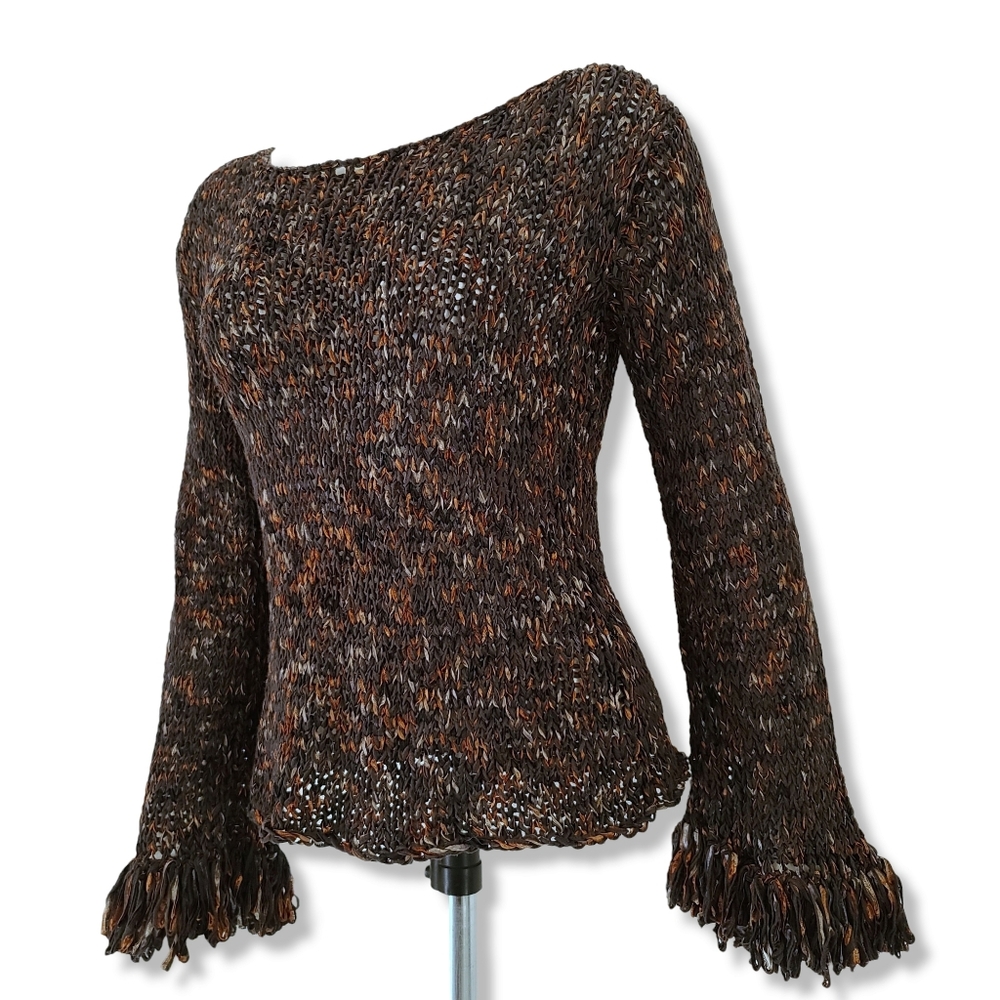 VINTAGE Y2K Gabriel Silk Sweater M Beverly Hills Cali Hand Woven Luxe Rare Boho - Picture 4 of 15